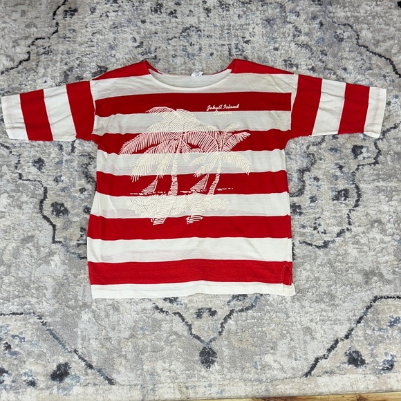breakaway Tops - Vintage Strawberry Inc Jekyll Island Georgia Palm Tree Stripe T-Shirt Large